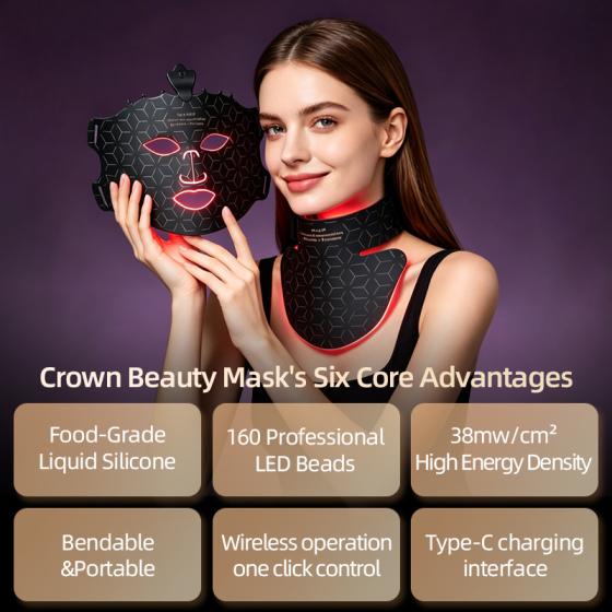 LED Face Mask With Red Light Therapy, Soft Silicone Home Skincare Device, Multi Color Spectrum, USB Rechargeable