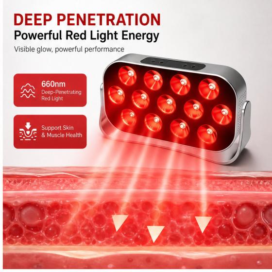 Led Light Therapy Device, Portable Red Light Beauty Panel, Touch Control Home Skincare Tool For Face And Body, 30W