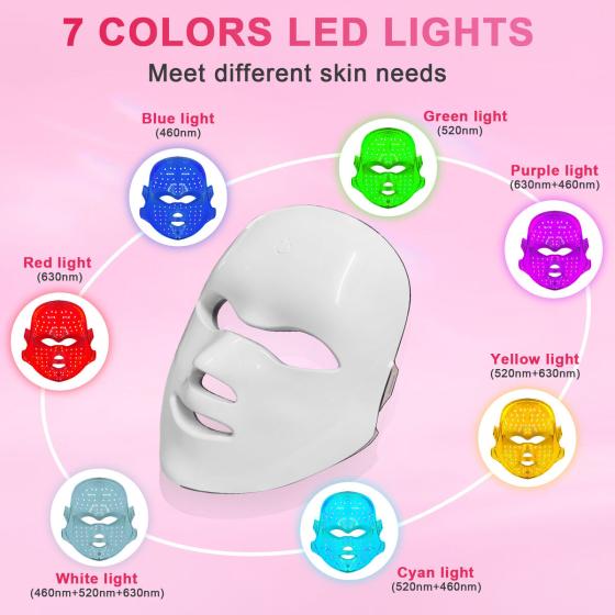 LED Face Mask With Red And Blue Light Therapy for Blemish-Prone Skin And Wrinkles, 4 Level Intensity Rechargeable Home Skincare Device HY121 White
