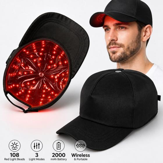 Red Light Therapy Cap — 108 LEDs, 3 Intensity Levels
