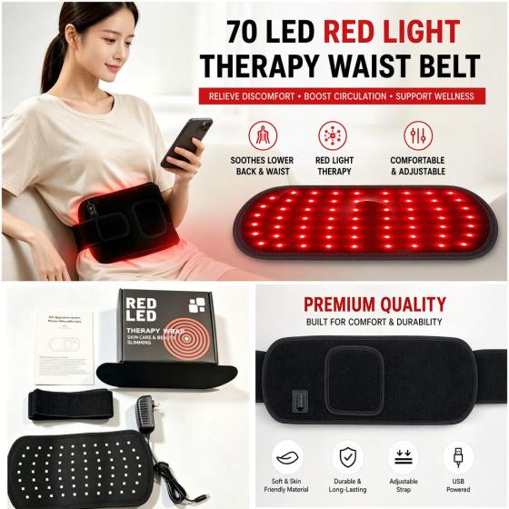 70 Led Red Light Therapy Belt With 5 Level Temp Control For Home joint comfort And Muscle Comfort 20W Portable Wearable Pad