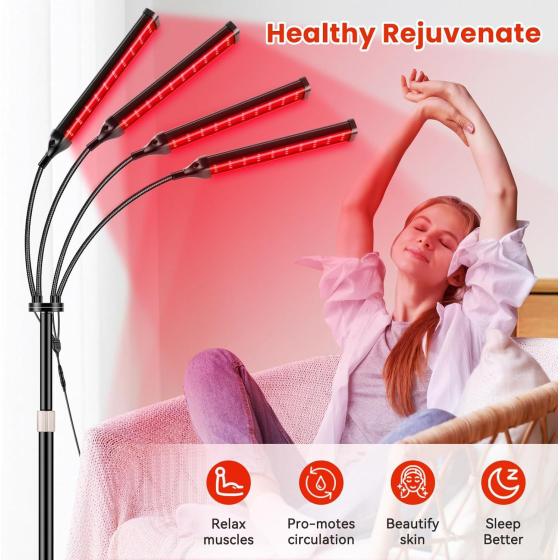 Round Base LED Red Light Therapy Lamp 660nm 850nm Near Infrared Heating Panel for Full Body Muscle Comfort and Skin Care 30W UL Certified