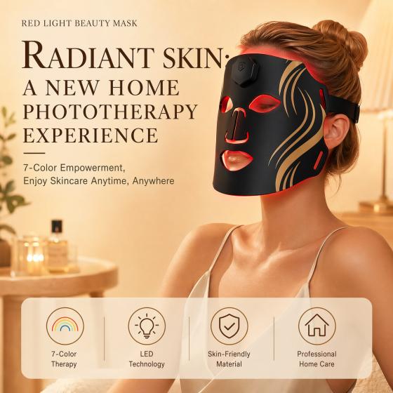 LED Face Mask with Red Light Therapy and 7 Color Spectrum, Silicone Material for Home Skincare, IPX7 Waterproof Rechargeable Beauty Tool