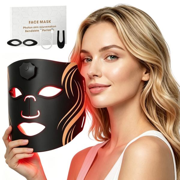 LED Face Mask with Red Light Therapy and 7 Color Spectrum, Silicone Material for Home Skincare, IPX7 Waterproof Rechargeable Beauty Tool