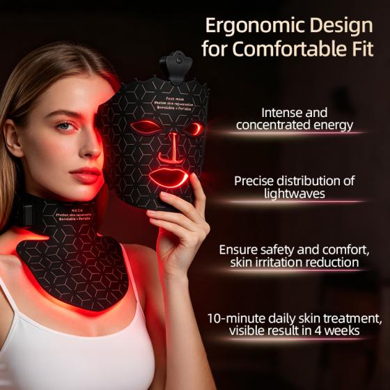 LED Face Mask With Red Light Therapy, Soft Silicone Home Skincare Device, Multi Color Spectrum, USB Rechargeable