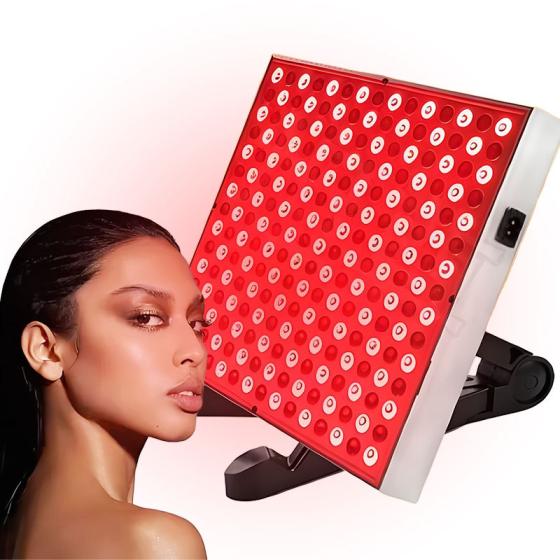45W Red Light Therapy Lamp for Face, Dimmable LED Panel with Stand and Eye Mask, Home Salon Facial Refresh Device, Multi Region Plug