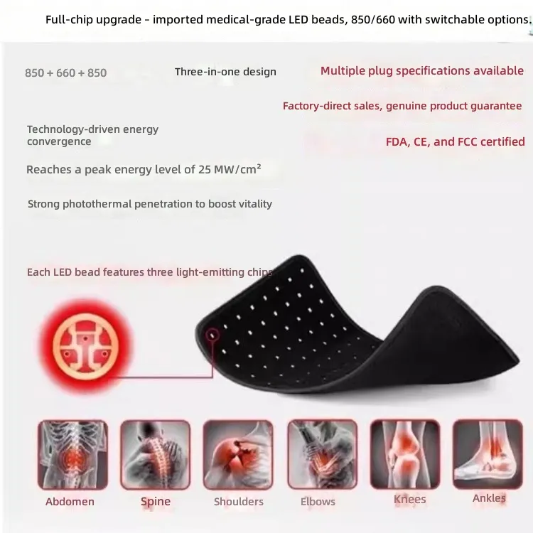120 LED Red Light Therapy Pad with Infrared Heat and Vibration for Shoulder & Leg Comfort Adjustable Intensity 20W