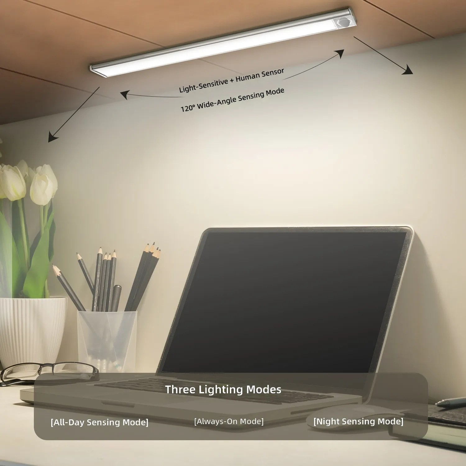 Rechargeable Motion Sensor LED Strip Light, Magnetic Self Adhesive Dimmable, Easy Install Kitchen Cabinet Lighting, 30Cm 40Cm