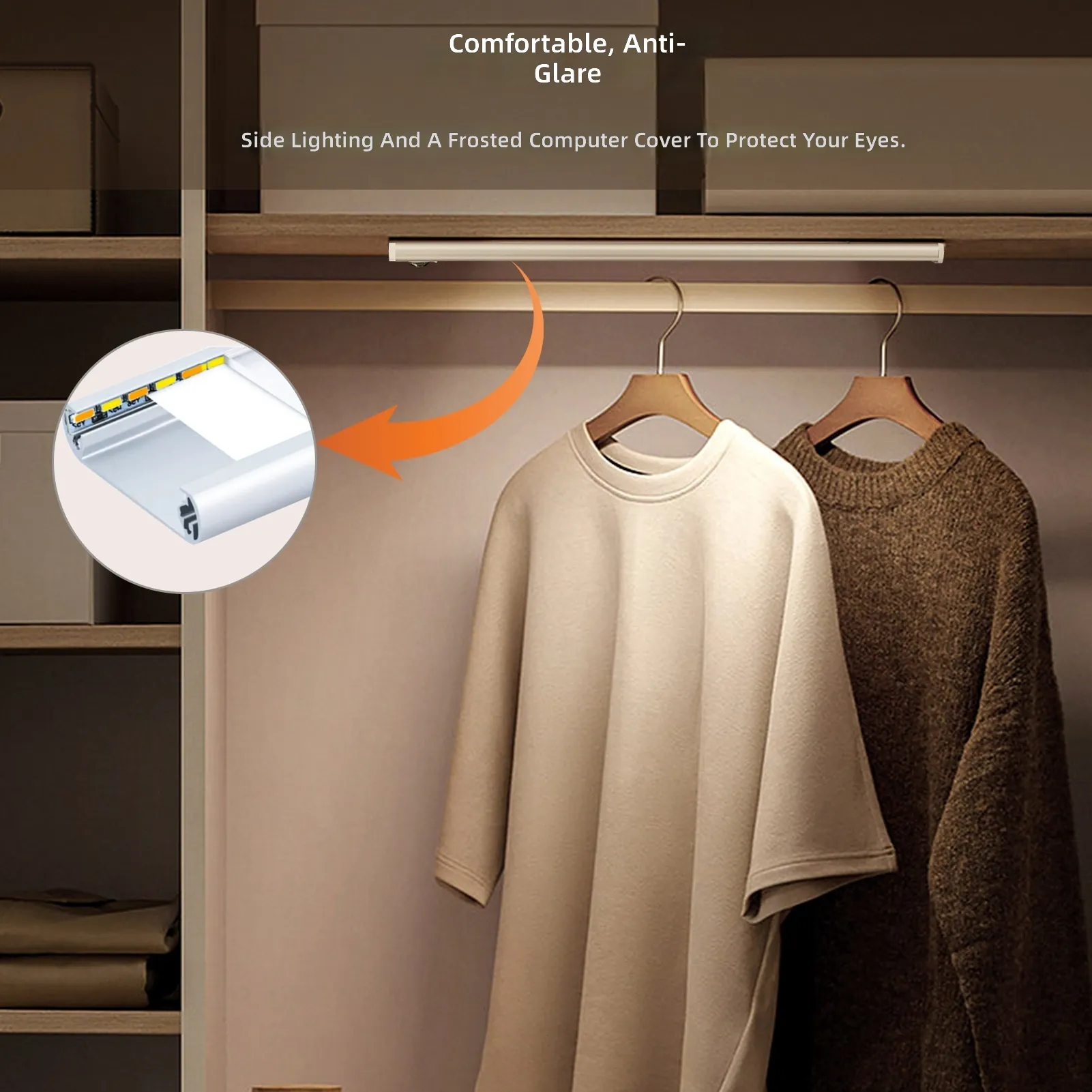 Rechargeable Motion Sensor LED Strip Light, Magnetic Self Adhesive Dimmable, Easy Install Kitchen Cabinet Lighting, 30Cm 40Cm