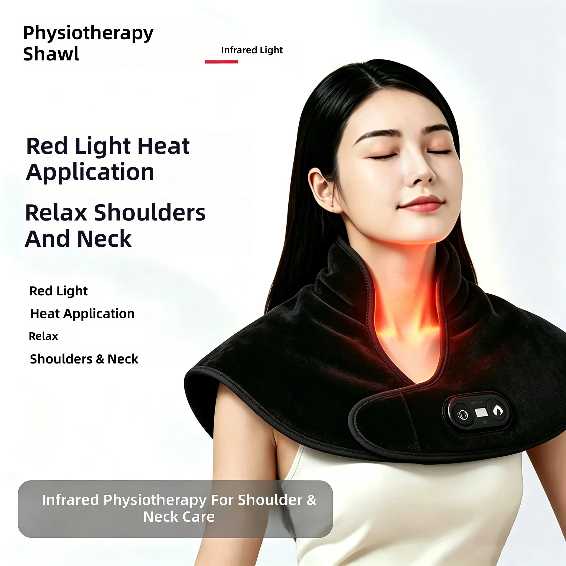 Wireless Heated Shoulder Brace with Red Light Therapy Far Infrared Heat and Massage for Neck Comfort 5000mAh Rechargeable Plush Wrap