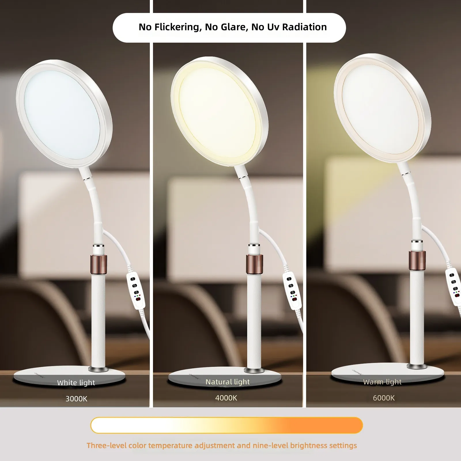 10000 Lux Light Therapy Lamp Adjustable Warm Cool Sunlight for Home Desk Use Seasonal Mood Support and Sleep Aid