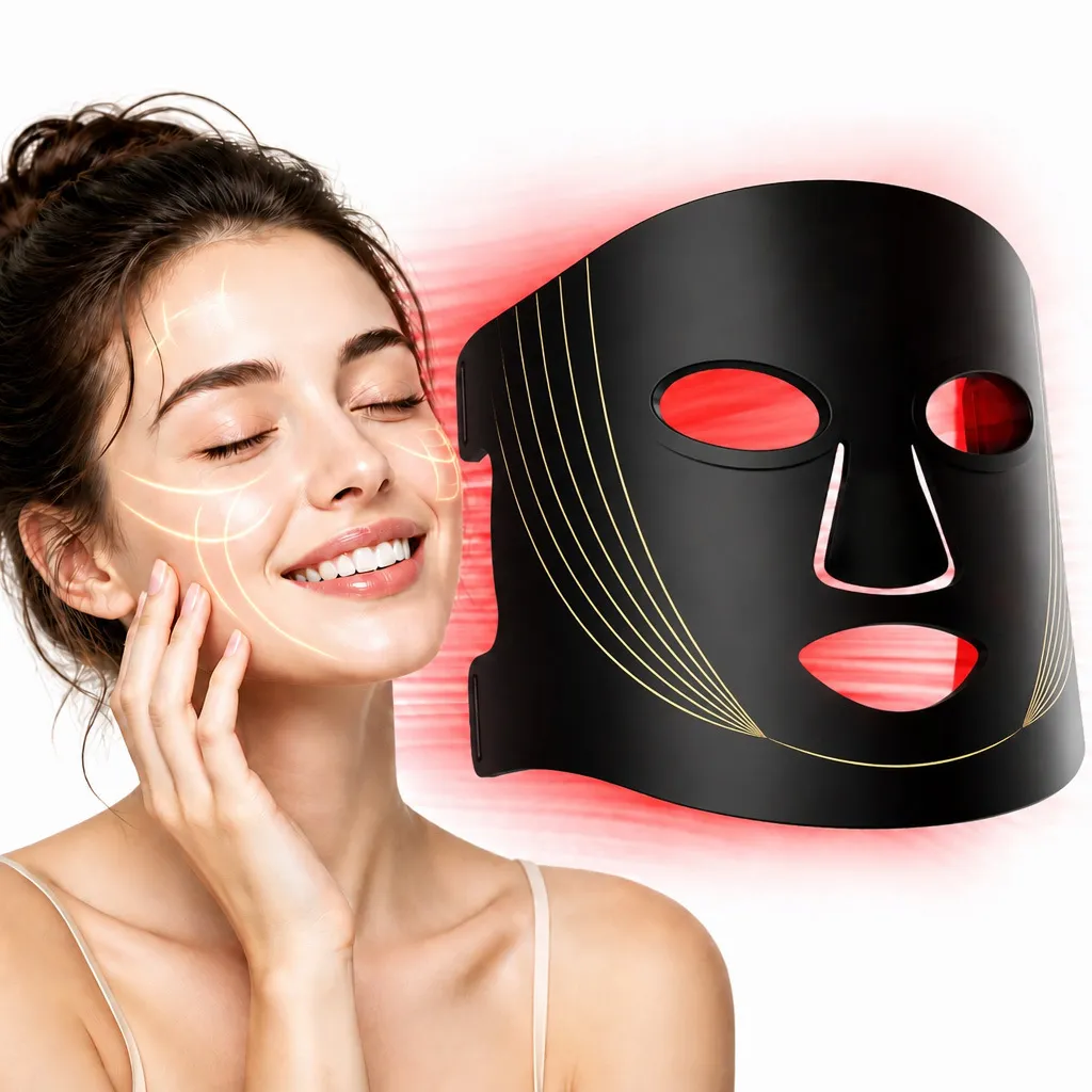 LED Silicone Face Mask 3 Mode Red Light Therapy Device Portable Home Facial Refresh Tool Rechargeable Black