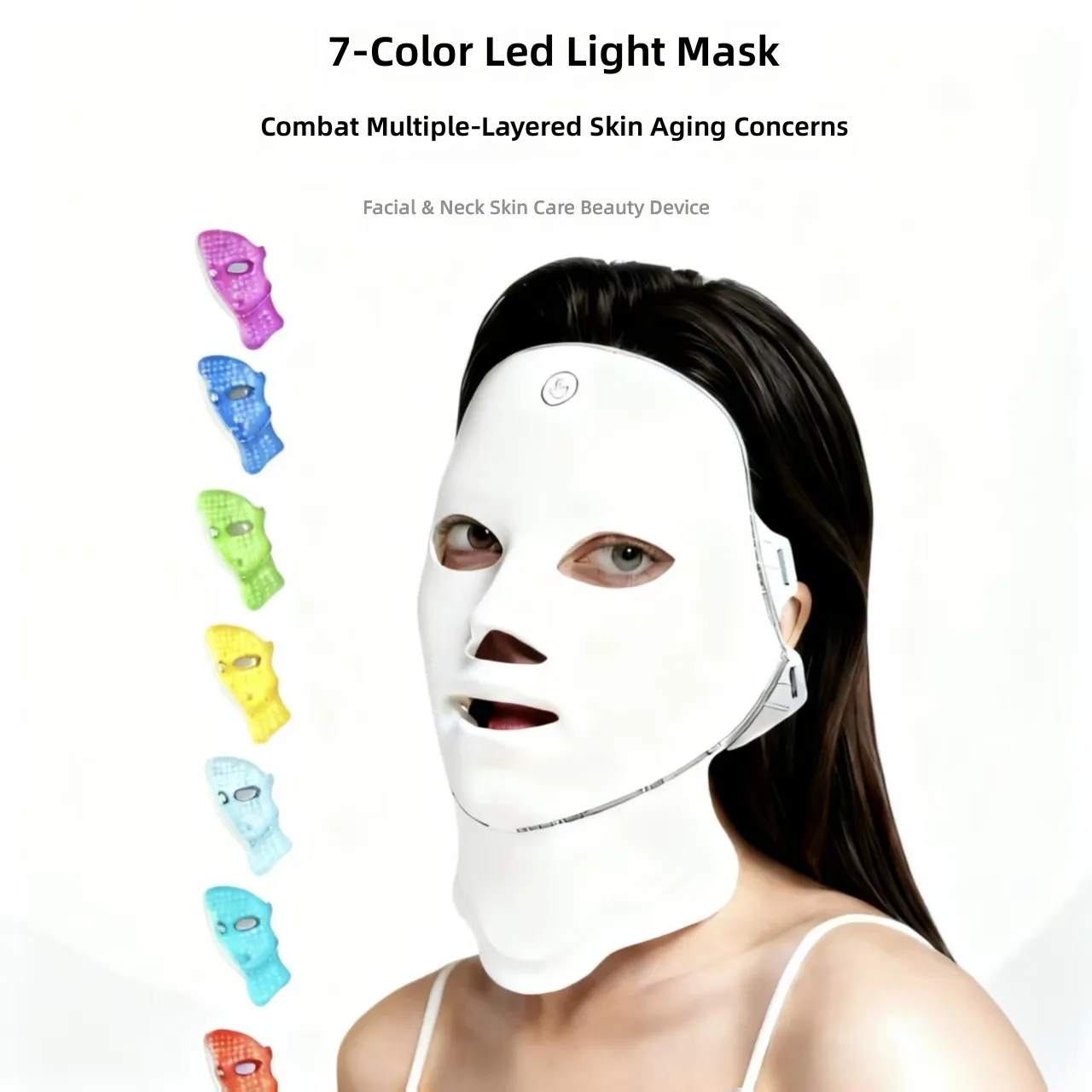 7 Color LED Face Mask for Skin Refresh, 4 Setting Light Therapy Beauty Mask for Home Care, Face and Neck Set