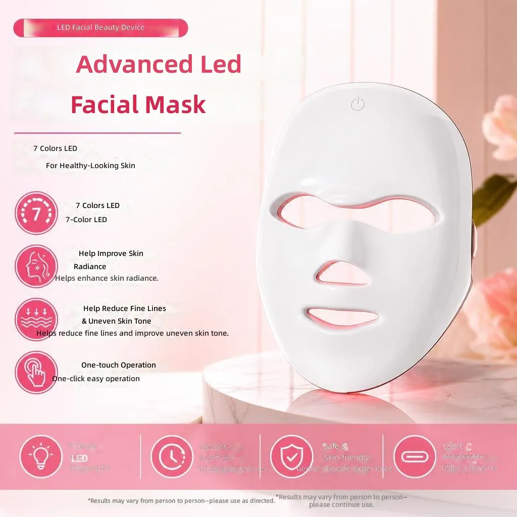 LED Face Mask With Red And Blue Light Therapy for Blemish-Prone Skin And Wrinkles, 4 Level Intensity Rechargeable Home Skincare Device HY121 White